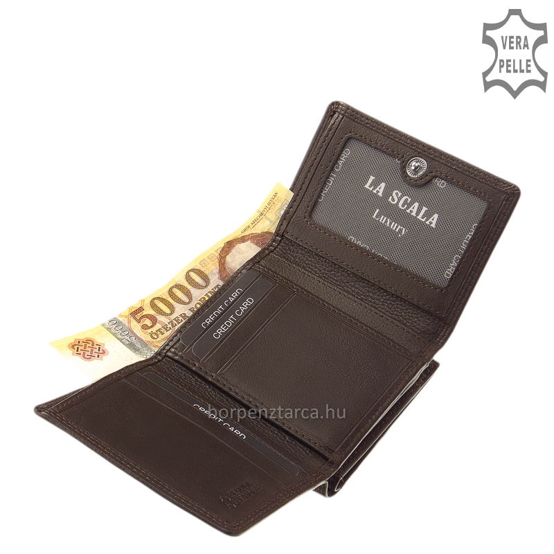 La-Scala-bor-noi-penztarca-DN11302-barna-07 Kiváló minőségű valódi nappa bőrből készült igazán népszerű és minőségi megoldásot tartalmazó keretes női bőr pénztárca modellünk.