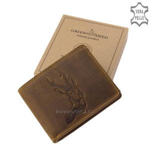 Kitűnő minőségi gyártással készült valódi bőr használatával ez a vintage jellegű, barna színű vadász bőr pénztárca. GreenDeed márkás termék.