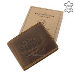 GreenDeed márkás, barna színű autós férfi bőr pénztárca, igazi minőségi bőrből, klasszikus stílusban gyártva.Fedelén egy pickup látható.
