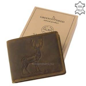 Első osztályú, minőségi bőrből készült, igazi vintage jellegű mintás vadász bőr pénztárca, mely a GreenDeed kollekció díszdobozos darabja.