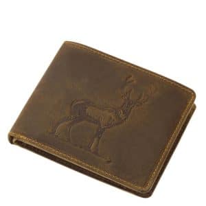 Egyedülálló szarvas mintás barna színű dizájnnal, kitűnő minőségi bőr férfi vadász pénztárca, amely valódi marhabőrből készült. Díszdobozos!