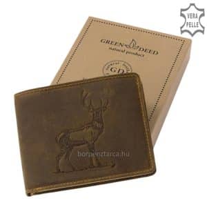 Egyedülálló szarvas mintás barna színű dizájnnal, kitűnő minőségi bőr férfi vadász pénztárca, amely valódi marhabőrből készült. Díszdobozos!