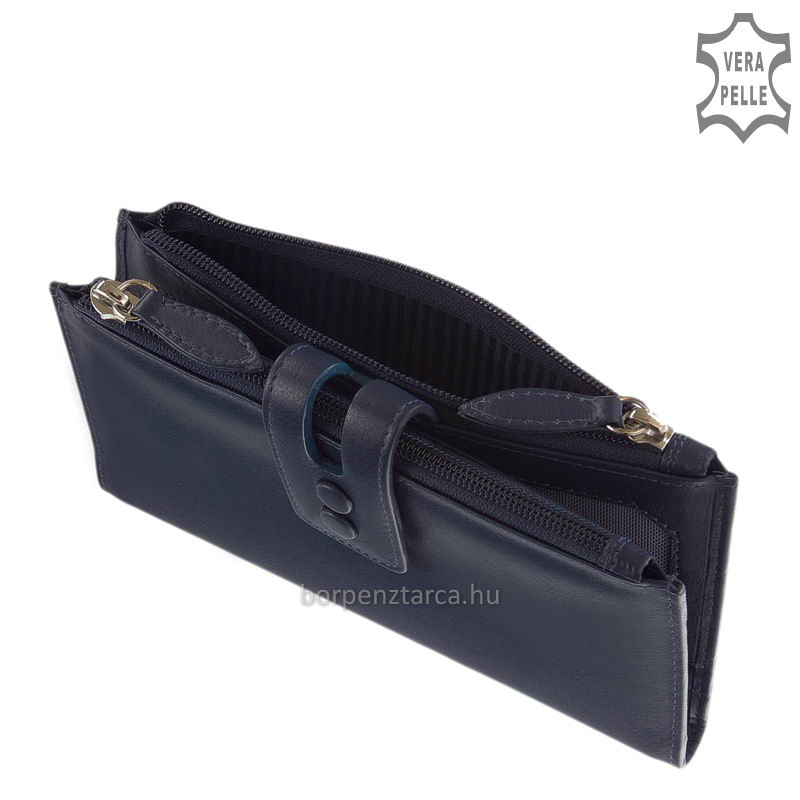 irattarto-bor-noi-penztarca-La-Scala-DN73-kek-05 Újdonságnak számító nagy méretű női bőr pénztárca puha tapintású valódi minőségi bőr, úgynevezett "marha nappa". Különleges, modern külsővel!