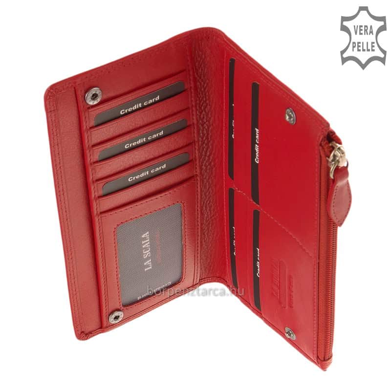 noi-bor-irattarto-penztarca-La-Scala-DN71-pink-04 A nagy méretű női pénztárca anyaga minőségi valódi bőr, melynek kellemes tapintása rendkívül alkalmassá teszi női modellek elkészítésére.