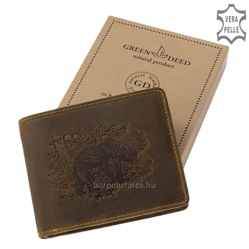 vadasz-penztarca-medve-mintaval-MEDVE9641-BAR-03 Prémium minőségű, valódi minőségi bőrből készült, mintás barna színű, hangulatos és igényes vadász férfi bőr pénztárca. Díszdobozoban küldjük