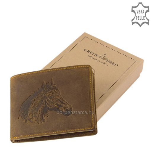 GreenDeed márkájú egyedi ló mintás, férfi bőr pénztárca, kiváló minőségű bőr felhasználásával, mely precíz kidolgozással készült.