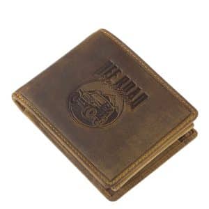 Rusztikus hatású minőségi valódi bőrből készült az off road autós stílusú férfi bőr pénztárca, természetes barna színű külsővel.