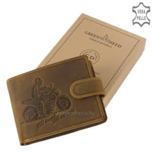 Vagány kivitelű motoros férfi bőr pénztárca, a speed motor nagy kedvelőinek, erős valódi marhabőrből készítve barna színben.