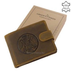 Egy igazán csodálatos mintás motívummal készült a GreenDeed valódi bőr fejlesztése a klasszikus barna férfi pénztárca turul mintával.