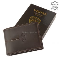 Divatos, VESTER márkajelzésű, minőségi, valódi marhabőrből gyártott elegáns, férfi bőr pénztárca. Külső átkapcsoló pánt nélkül.