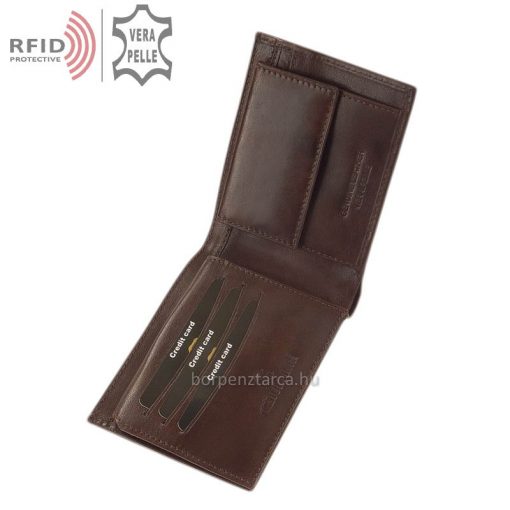 Klasszikus RFID férfi pénztárca bőrből, fedelén a Giultieri elegáns benyomott logója látható, melytől a bőr termék még kifinomultabbá válik.