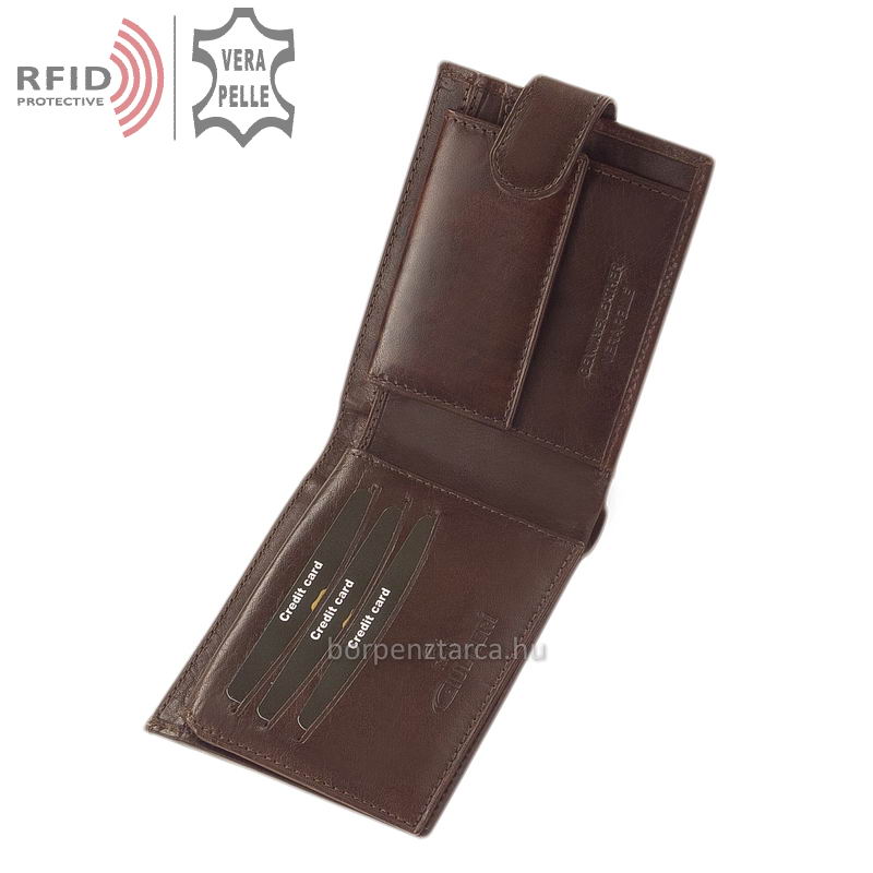 Giultieri-bor-ferfi-penztarca-RF09T-barna-02 Minőségi kivitelben készített, prémium kategóriás Giultieri márkájú klasszikus megjelenésű elegáns férfi bőr pénztárca RFID védelemmel.