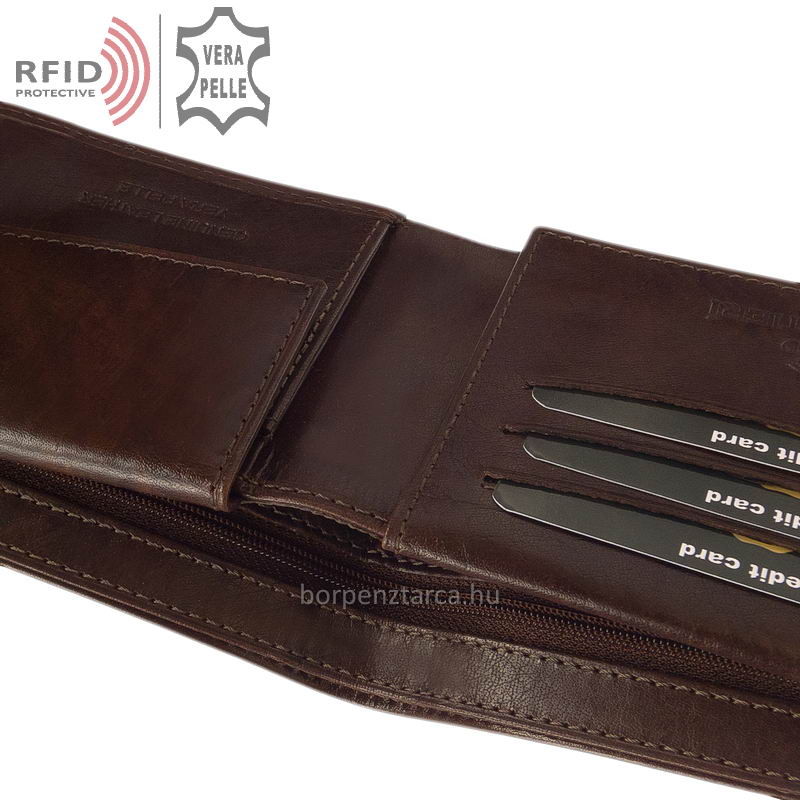 Giultieri-bor-ferfi-penztarca-RF09T-barna-04 Minőségi kivitelben készített, prémium kategóriás Giultieri márkájú klasszikus megjelenésű elegáns férfi bőr pénztárca RFID védelemmel.