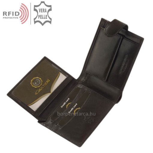 Minőségi kivitelben készített, prémium kategóriás Giultieri márkájú klasszikus megjelenésű elegáns férfi bőr pénztárca RFID védelemmel.