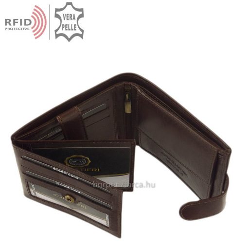 Praktikusan kihasználható minőségi belsővel tervezett márkás férfi bőr pénztárca valódi bőrből extra RFID védelemmel. Díszdobozban található!