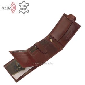 Praktikusan kihasználható minőségi belsővel tervezett márkás férfi bőr pénztárca valódi bőrből extra RFID védelemmel. Díszdobozban található!