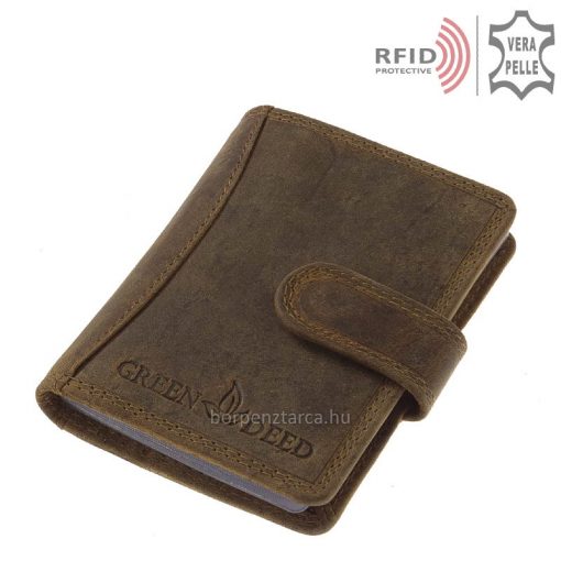 Praktikus GreenDeed bőr kártyatartó, valódi marhabőrből készítve, barna színben, igazán modern RFID védelemmel biztosítva.