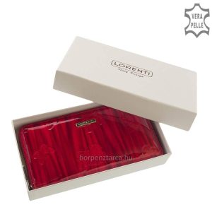 Elegáns LORENTI márkájú nagy méretű lakk bőr női pénztárca lepke mintás külsővel, mely cipzáras módon zárható. Díszdobozos modellünk.