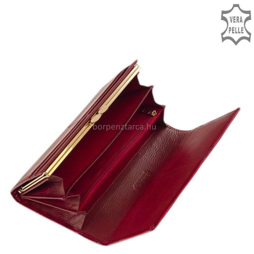 Alessandro Paoli márkacsalád új fém logós tagja ez a nagy méretű, prémium minőségű, piros lakk bőr női pénztárca. Díszdobozos modell.