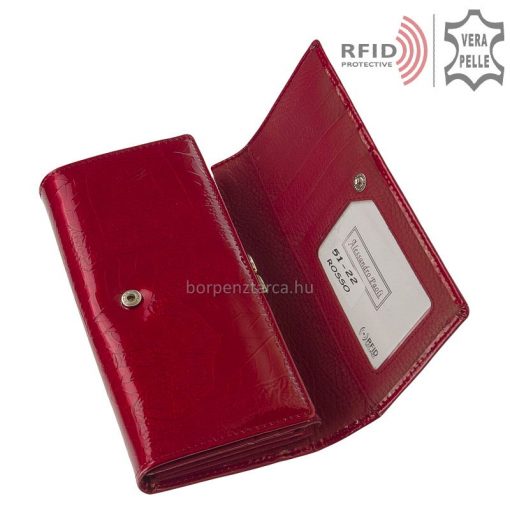Ami a divatos külsőn kívül kiemeli ezt a piros színű, elegáns termékünket a többi minőségi női pénztárca közül, az a beépített RFID védelem.