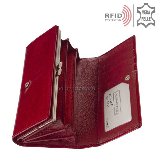 Ami a divatos külsőn kívül kiemeli ezt a piros színű, elegáns termékünket a többi minőségi női pénztárca közül, az a beépített RFID védelem.