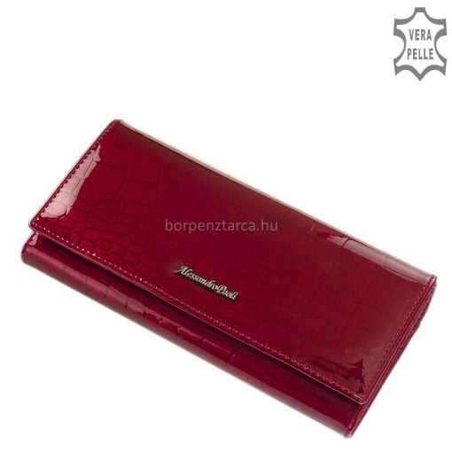 Ez a női lakk bőr pénztárca, mely nagy méretű modellünk, divatos piros színű külsővel rendelkezik. Hátoldalán egy nyitott zseb található.