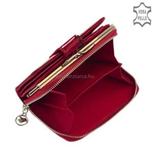 Közepes, praktikus méretű divatos női pénztárca különleges hatású, igazán dekoratív piros lakkbőrből, melyet levél mintás külsővel terveztek.