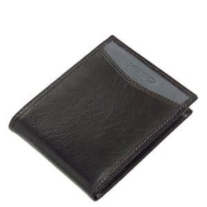 Valódi bőrből készült, két színű bőr férfi pénztárca barna és fekete színekben, divatos megjelenésű, fedelét egyedi bőrbetéttel láttuk el.