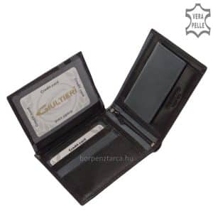 Valódi bőrből készült, két színű bőr férfi pénztárca barna és fekete színekben, divatos megjelenésű, fedelét egyedi bőrbetéttel láttuk el.
