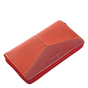 Dekoratív küllemű, kétféle egyedi bőrből legyártott nagyméretű női bőr pénztárca, fedelére stílusos Giultieri felirat került benyomásra.