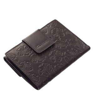 Kézbeillő, kifejezetten hölgyek számára tervezett, virág motívummal díszített mintás női valódi bőr pénztárca, divat kiegészítőként is kiváló.