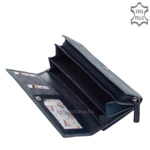 Nagyméretű, Giultieri felirattal ellátott dekoratív és rendkívül egyedi megjelenésű női bőr pénztárca, mely többféle bőrből lett kikészítve.