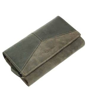 Nagyméretű, Giultieri felirattal ellátott dekoratív és rendkívül egyedi megjelenésű női bőr pénztárca, mely többféle bőrből lett kikészítve.