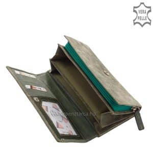 Nagyméretű, Giultieri felirattal ellátott dekoratív és rendkívül egyedi megjelenésű női bőr pénztárca, mely többféle bőrből lett kikészítve.