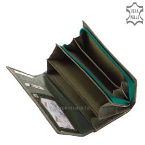 Nagyméretű, Giultieri felirattal ellátott dekoratív és rendkívül egyedi megjelenésű női bőr pénztárca, mely többféle bőrből lett kikészítve.