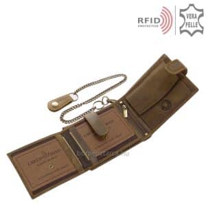 Valódi bőrből készült GreenDeed márkájú minőségi férfi bőr pénztárca, melynek egyedi fedelén egy aprólékos kidolgozású motoros minta látható.