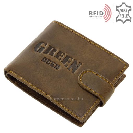 GreenDeed márka termékei közé tartozik ez az egyedi, valódi bőr férfi pénztárca, mely minőségi karakteres marhabőr felhasználásával készült.