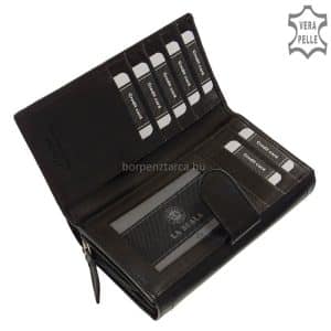 Női bőr pénztárca valódi, minőségi bőrből gyártva mely modell fedelének széleit különleges dupla soros dísztűzés teszi mutatóssá.