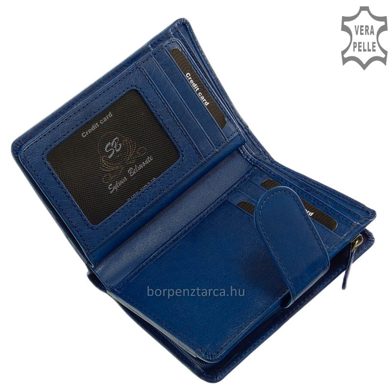 stilusos-noi-penztarca-femlogoval-diszdobozban-Sylvia-Belmonte-ZEN192-kek-06 Sok hasznos funkció kialakításával tervezett márkás női bőr pénztárca, minőségi bőrből, melyet trendi divat színekben kínálunk.