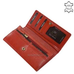 Minőségi, egyedi kikészítésű bőr felhasználásával készült tágas és praktikus, dekoratív megjelenésű márkás női divat bőr pénztárca.