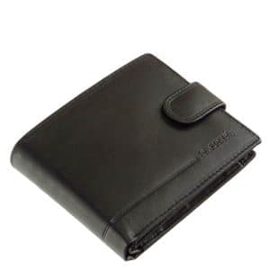 Igazi bőrből készített, puha tapintású LA SCALA klasszikus férfi bőr pénztárca, fekete színű fedelén logóval végig futó díszcsíkkal tervezve.
