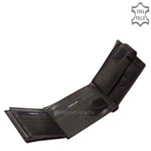 Igazi bőrből készített, puha tapintású LA SCALA klasszikus férfi bőr pénztárca, fekete színű fedelén logóval végig futó díszcsíkkal tervezve.