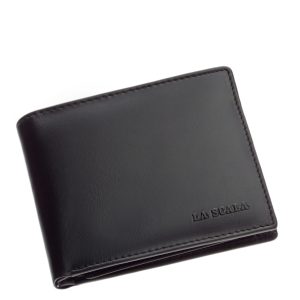 Klasszikus fekete színű külsővel rendelkező férfi bőr pénztárca, praktikus elrendezés jegyében igazi bőr felhasználásával készítjük.