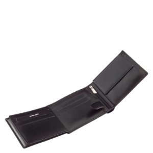 Klasszikus fekete színű külsővel rendelkező férfi bőr pénztárca, praktikus elrendezés jegyében igazi bőr felhasználásával készítjük.