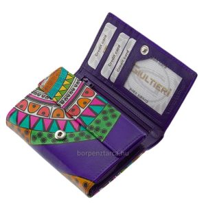 Jól kihasználható, közepes méretű női valódi bőr pénztárca modell, mely egyedi mintás külsővel és rengeteg hasznos funkcióval készült.