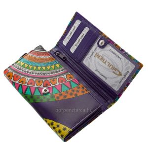 Különlegesen egyedi felületi dizájnnal rendelkező minőségi GIULTIERI, valódi bőr női pénztárca, mintás külsejével a vidámságot hordozza.