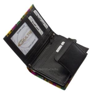 Kézzel festett egyedi mintás női bőr pénztárca a GIULTIERI márka új családjából, finom tapintású valódi bőrből készítve.