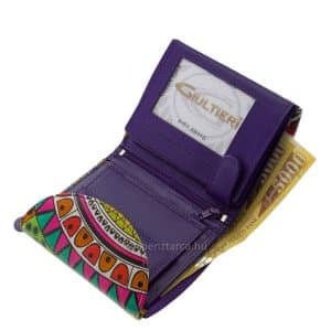 Puha valódi bőrből készült, fiatalos színekkel megtervezett egyedi mintás női bőr pénztárca a minőségi Gultieri termékcsaládtól.