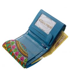 Puha valódi bőrből készült, fiatalos színekkel megtervezett egyedi mintás női bőr pénztárca a minőségi Gultieri termékcsaládtól.