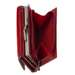 Fényes lakk bőrből készült kiváló, minőségi, kis méretű női divat bőr pénztárca, melyet nagyon szép piros színben készítünk.